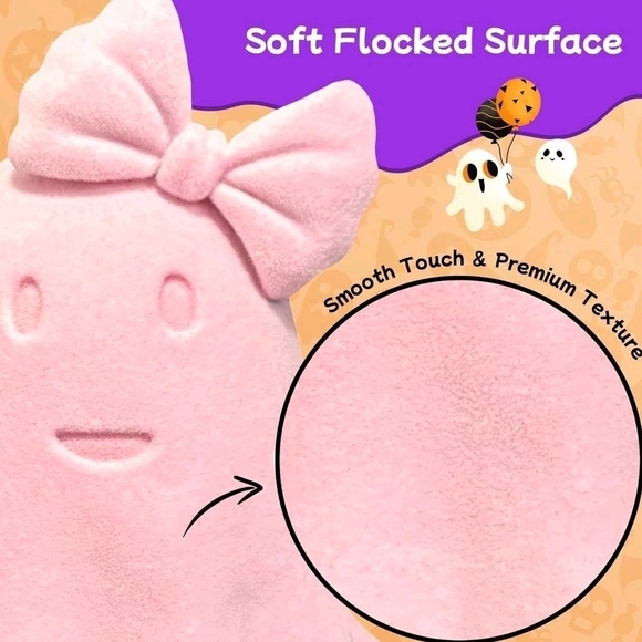 Cute Pink Ghost Ceramic Statues with Flocked Surface - Picture 3 of 4